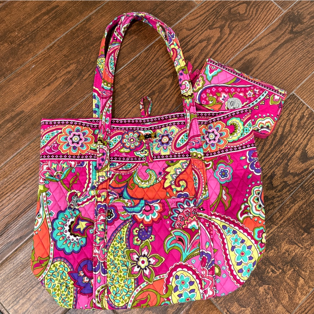 Vera Bradley Pink and Orange Paisley Tote Bag and matching Wallet!!